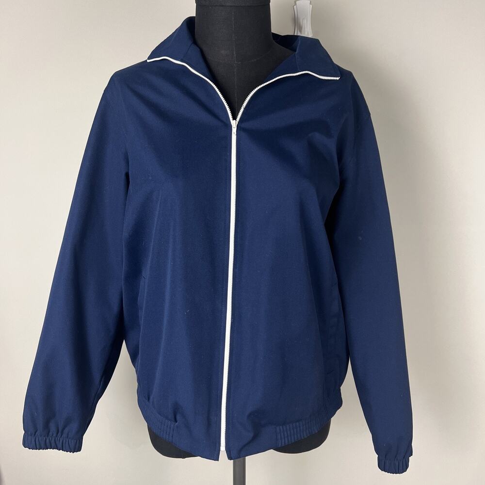 Vintage Navy Canvas Korey Zip Jacket Sz Large Casual Light Pockets Windbreaker